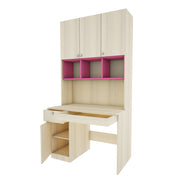 Fusion Study Table with O/H Storage | Beige Teak and Pink