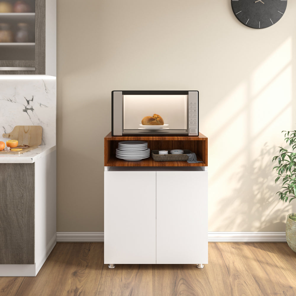 Microwave Unit | Small | Frosty White and Walnut