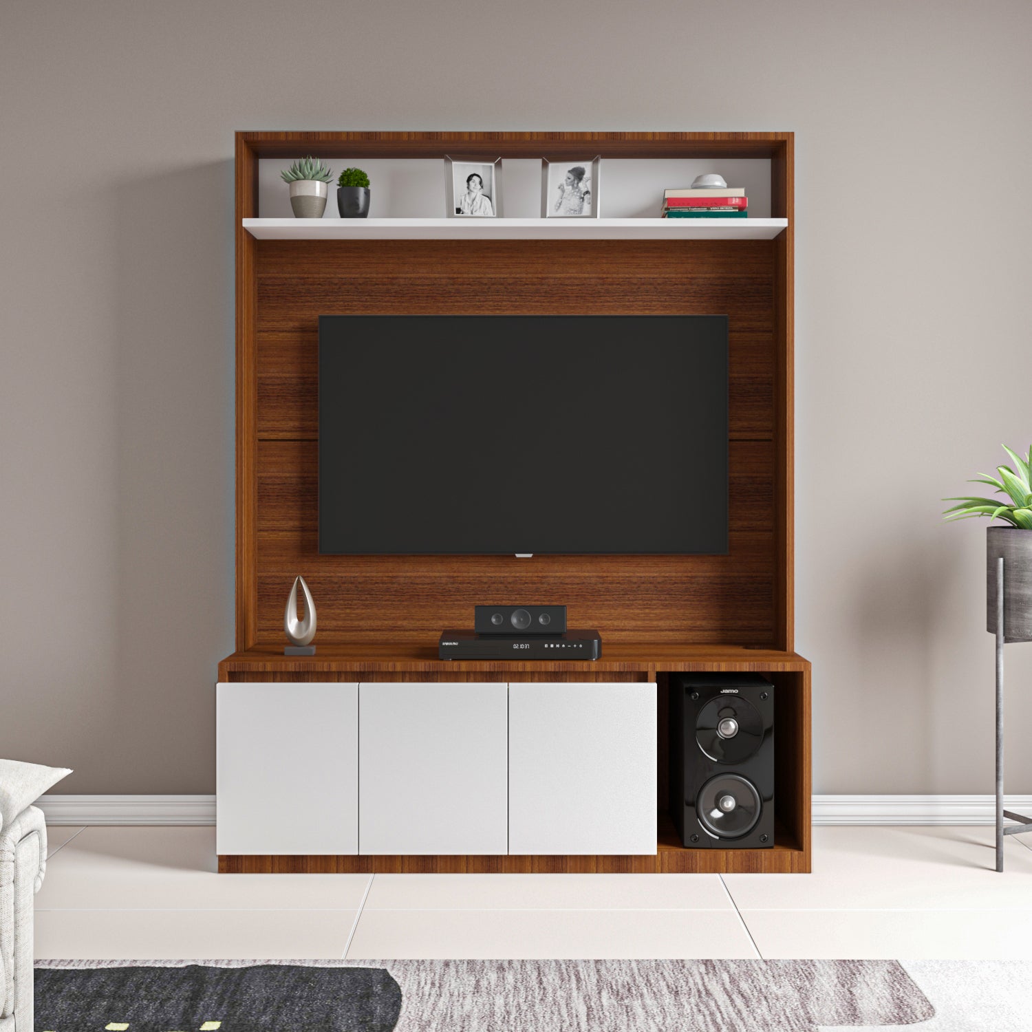 Edonia TV Unit | Walnut and Frosty White | 55 inches