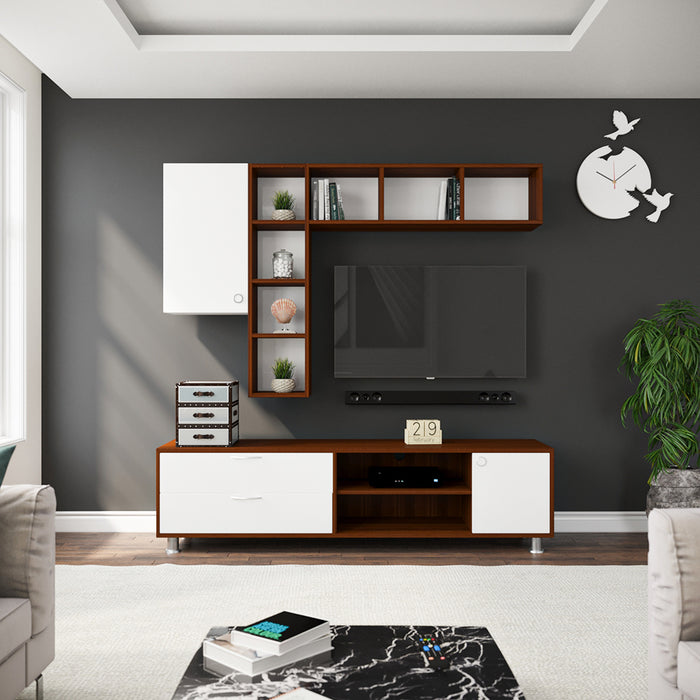 Basil TV Unit | 50 Inch TV | Walnut and Frosty White