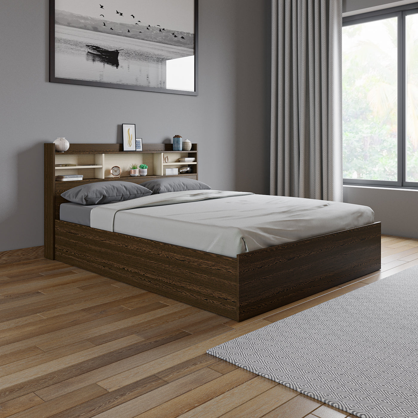 Zencozy Queen Bed - Wenge & Beige
