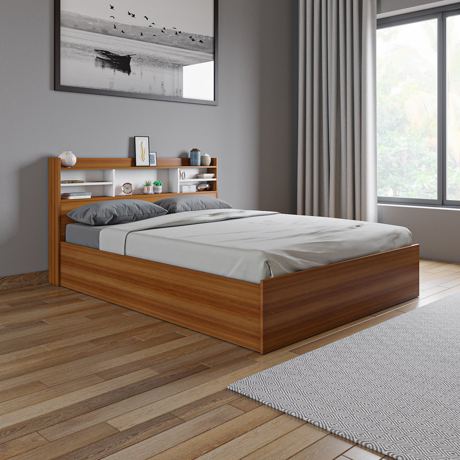 Zencozy Queen Bed - Walnut & White
