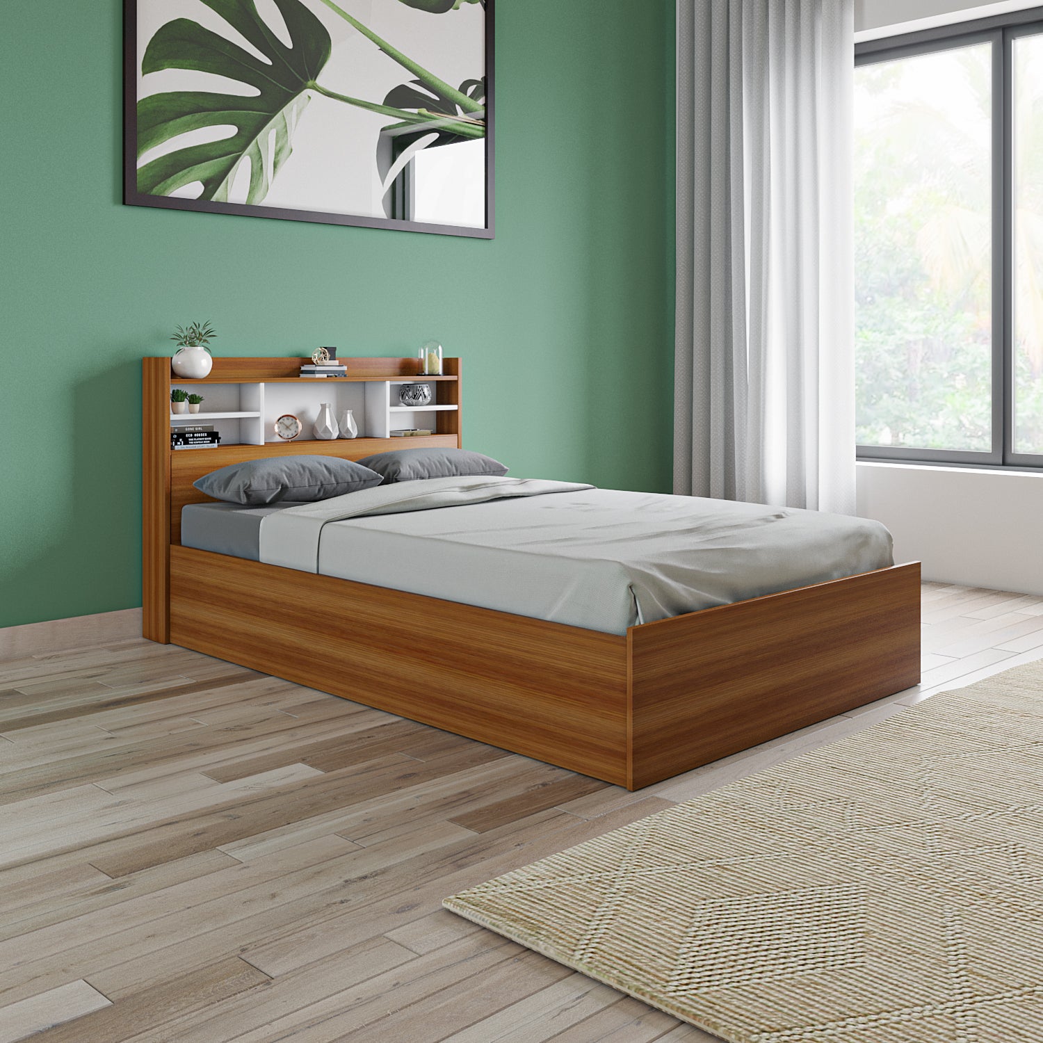 Zencozy Single Large Bed - Walnut & Frosty White