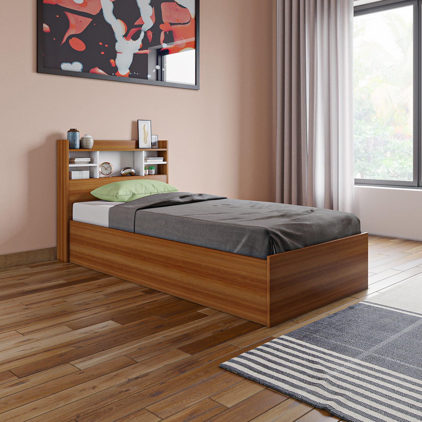Zencozy Single Bed - Walnut & Frosty White