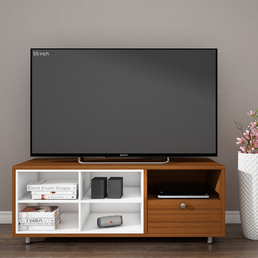 Pearl TV Unit | 50 Inch TV | Walnut and Frosty White