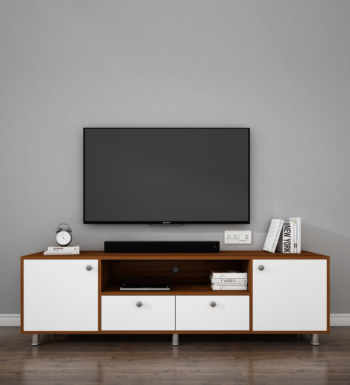 Imperial TV Unit | 70 Inch TV | Walnut and Frosty White