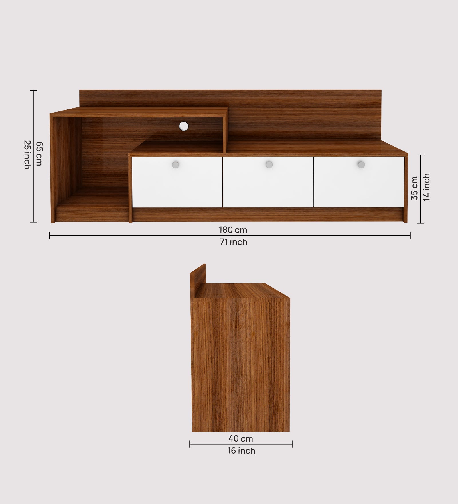 Vector TV Unit | 80 Inch TV | Frosty White and Walnut