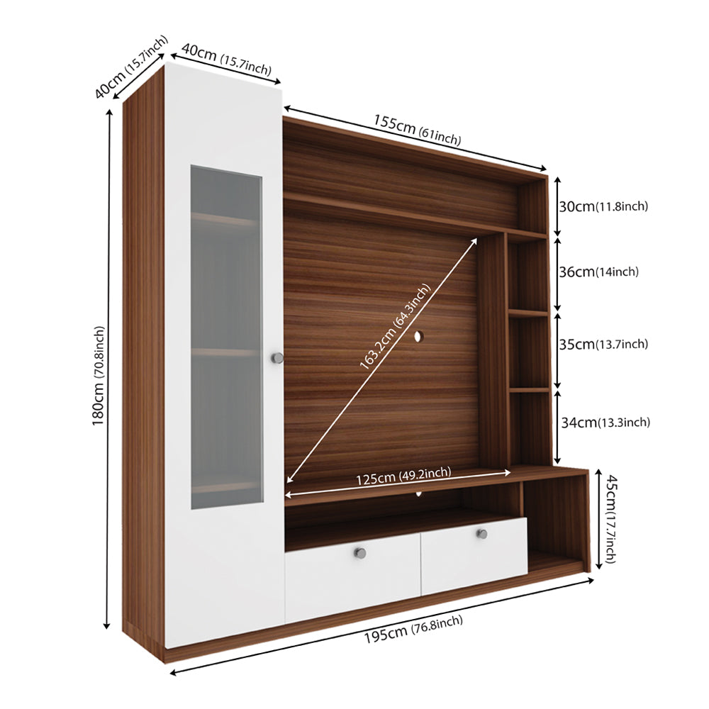 Casper  TV Unit | Walnut and Frosty White |  55 inches TV