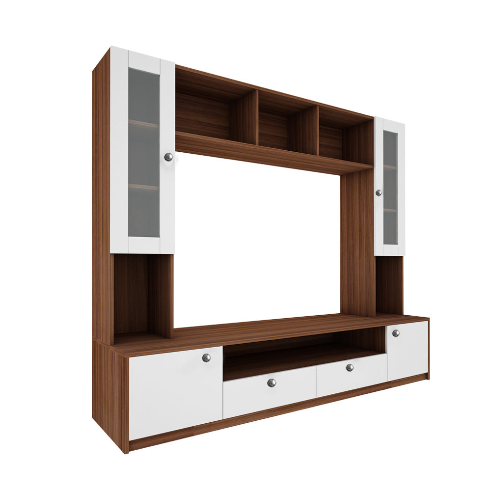 Benji TV Unit | 55 Inch TV | Frosty White and Walnut
