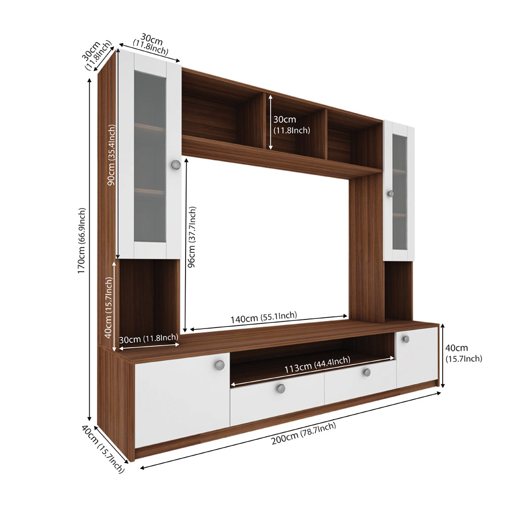 Benji TV Unit | 55 Inch TV | Frosty White and Walnut