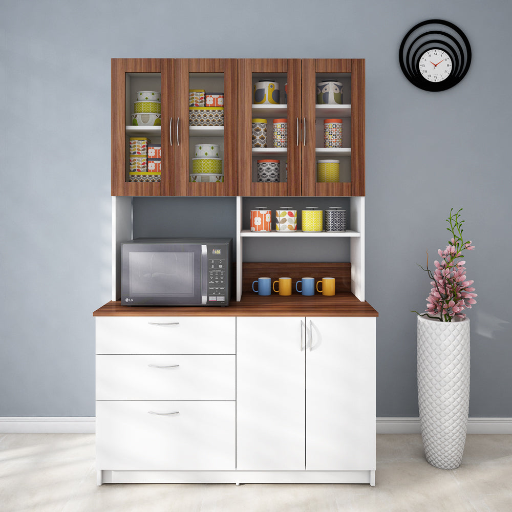 Arizona Crockery Unit | Walnut and Frosty White