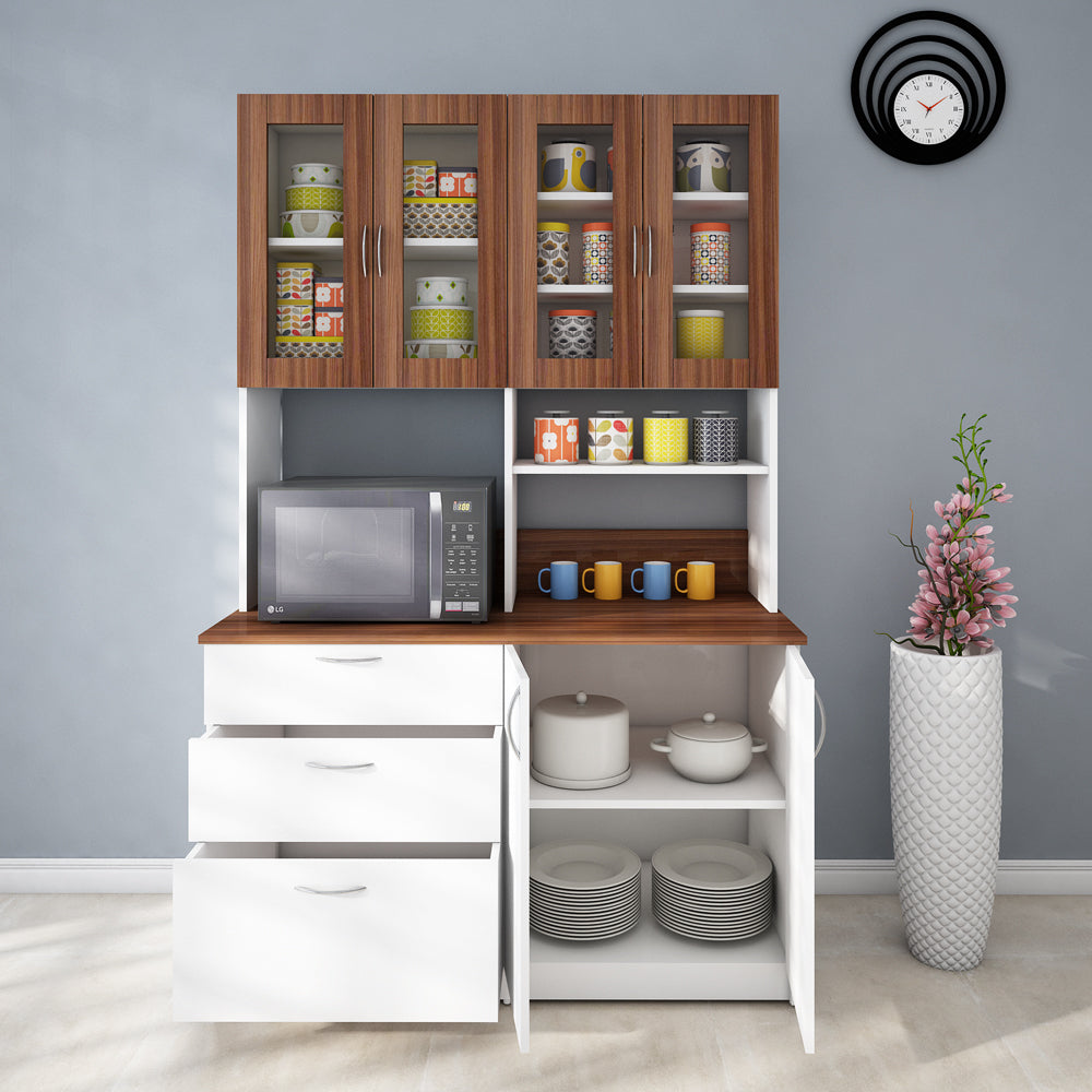Arizona Crockery Unit | Walnut and Frosty White
