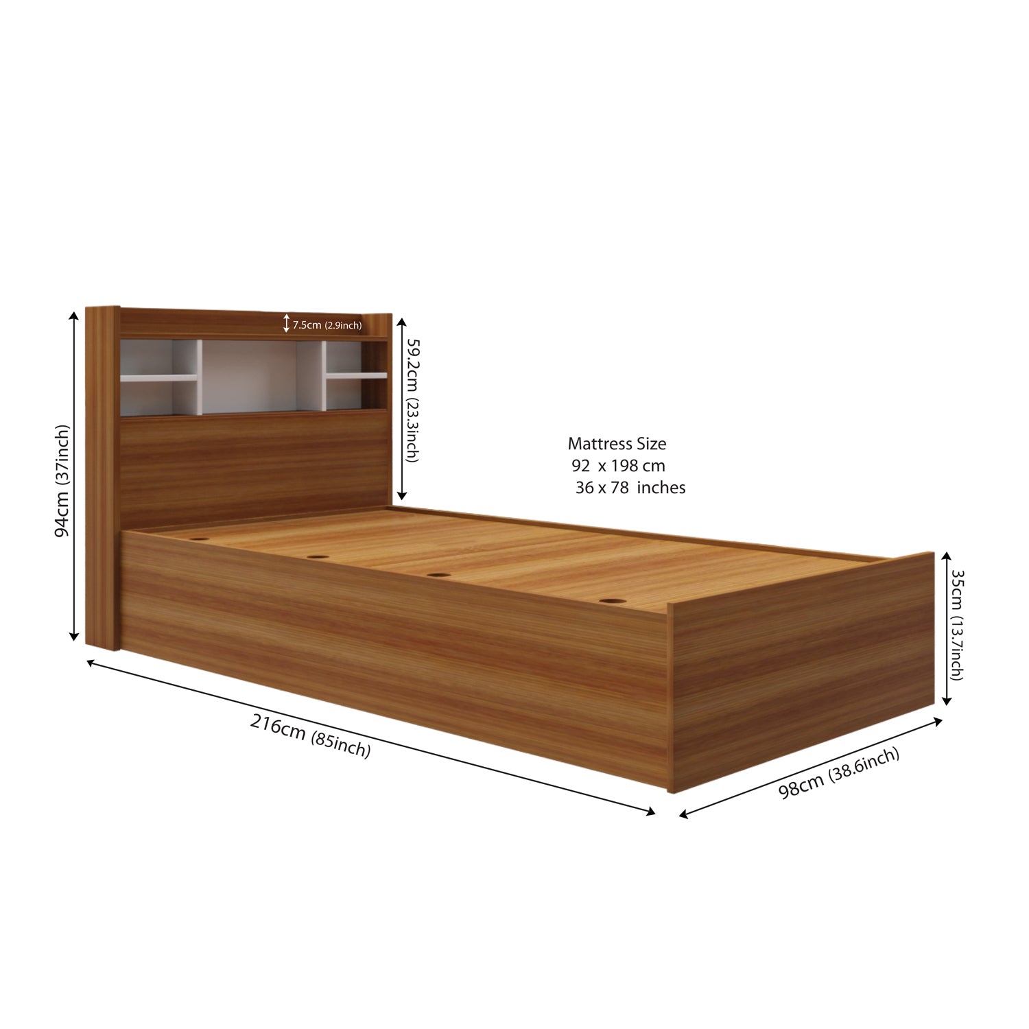 Zencozy Single Bed - Walnut & Frosty White